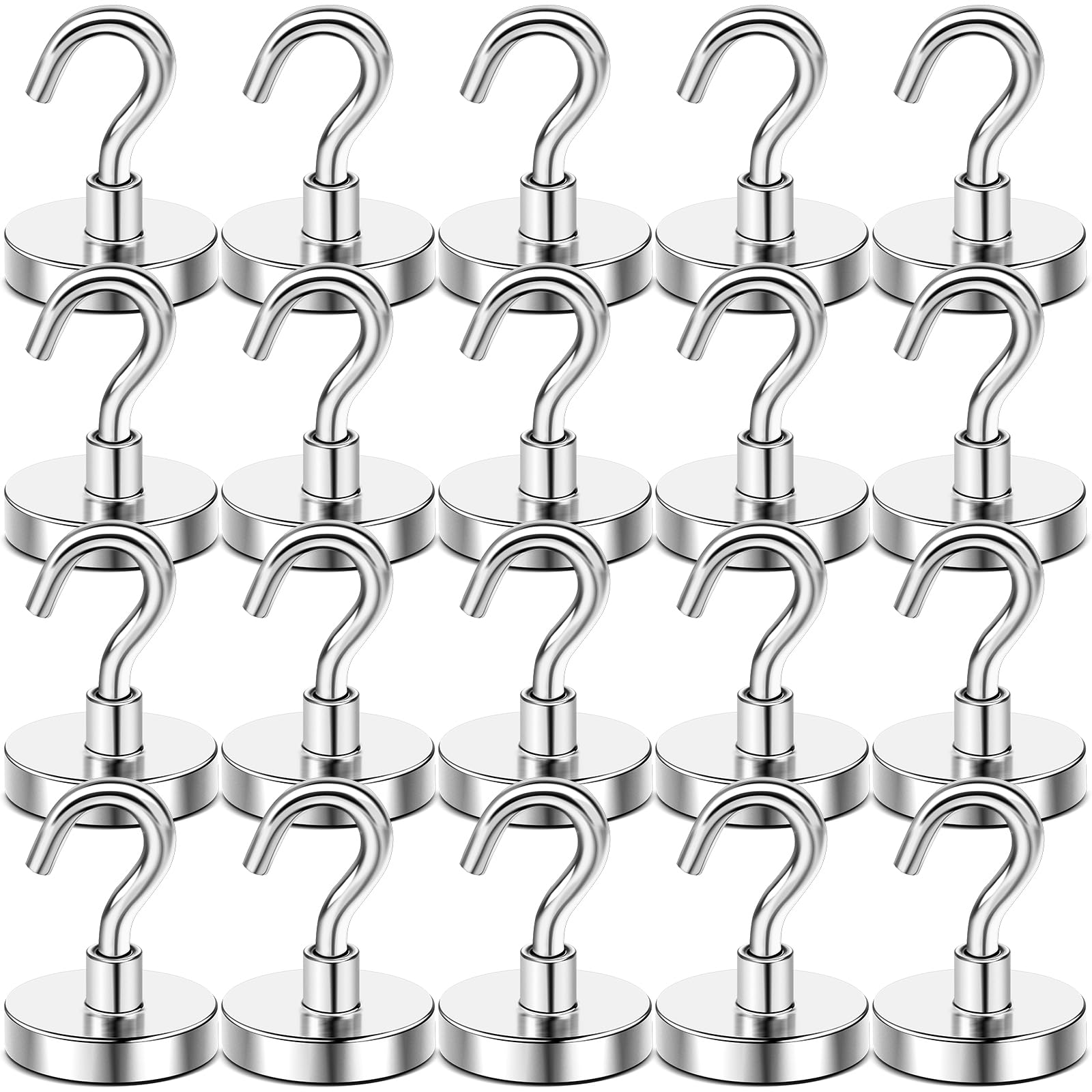 DIYMAG Magnetic Hooks, 30lbs+ Magnet Hook 2025 Cruise Cabin Ship Essentials Heavy Duty Strong Magnets Refrigerator Fridge Hanging for Classroom Beach Vacation Kitchen Grills Home 20 Pack (Silver)